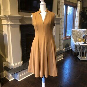 NWT Calvin Klein Size 4 Camel Color Fit and Flare Sleeveless Collared Dress